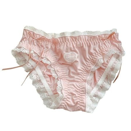 

Women Girls Summer Underwear Panties Sweet Bowknot Heart Ruffled Lace Trim Cooling Briefs Japanese Style Lolita Panty