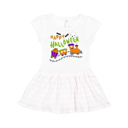 

Inktastic Happy Halloween- train with pumpkins bats cat and ghost Gift Toddler Girl Dress