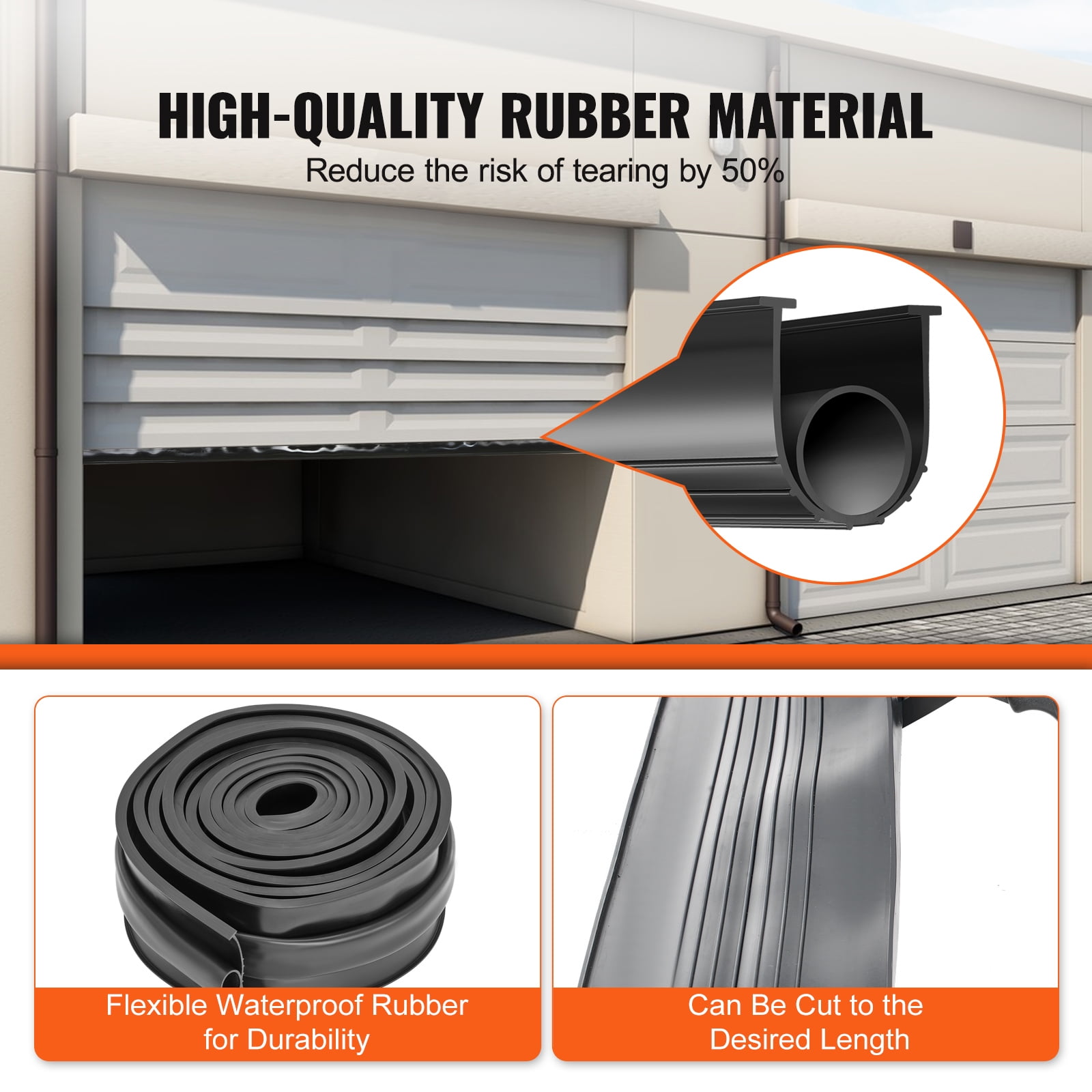 KFFKFF Garage Door Seals Bottom Rubber, Rubber Material, U Shape and O Ring Design, All-Weather Garage Door Weather Stripping, Universal Fit, Threshold Buffering and Sealing
