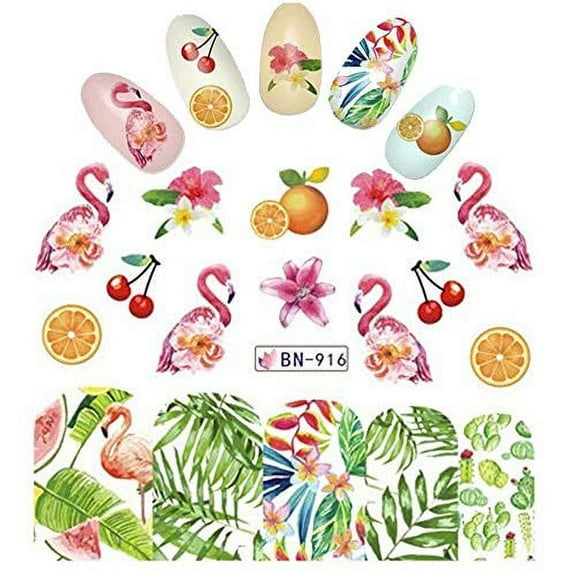 Cherry Orange Watermelon Pink Flamingo Nail Wrap Tropical Decals Sticker Salon Quality Nail Art - 1 Sheet Cherries