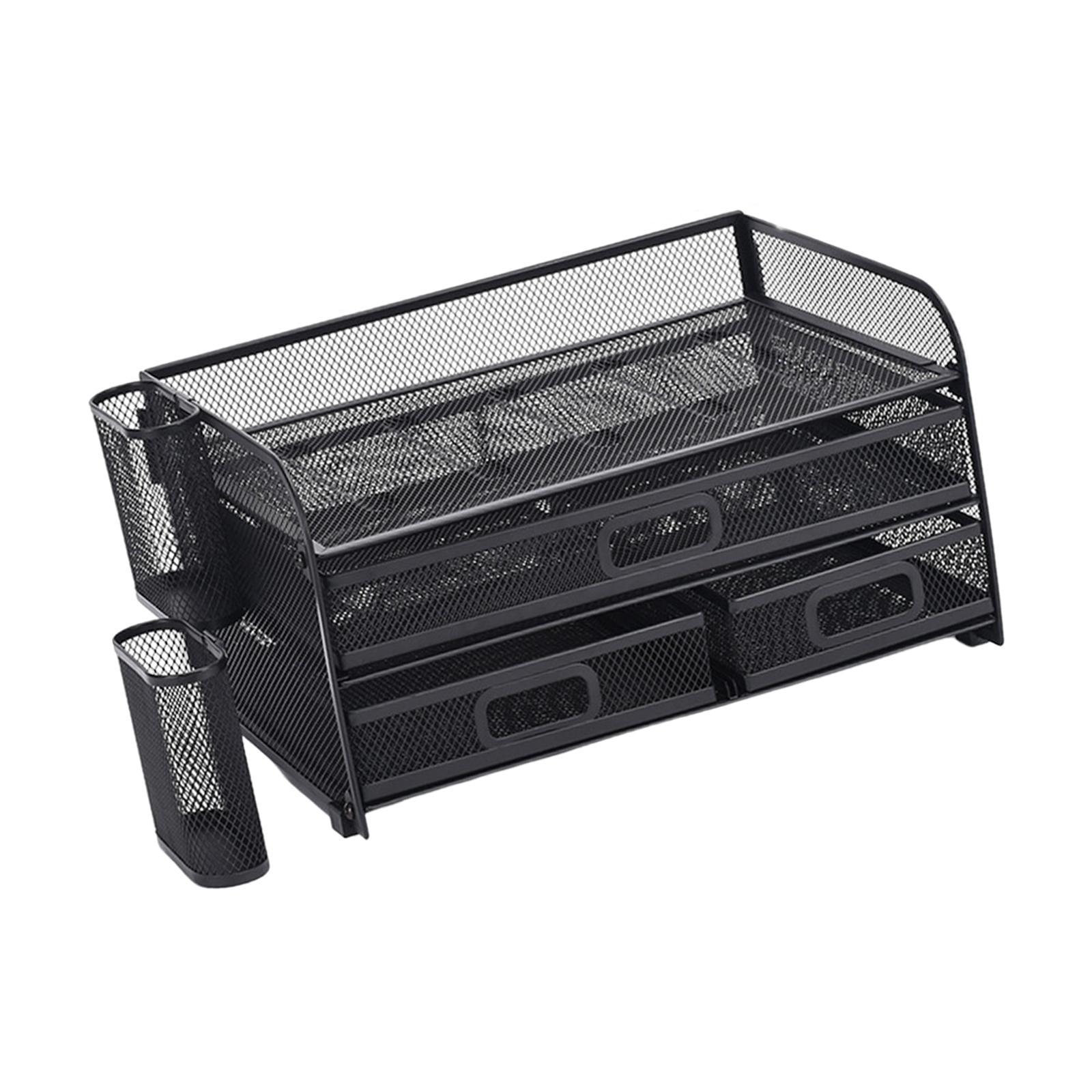 Desk Organizer File Holder Mesh Desktop File Sorter Organizer Office Accessories Organization Metal Folding Document File Tray Rack Desktop with Pencil Holders