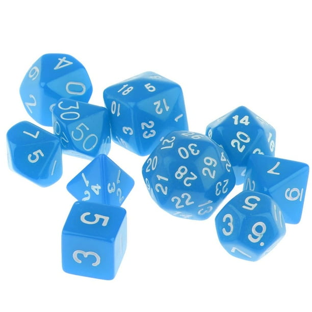 Dados Poliédricos De 10PCS Colores En Un Con Un D8 D10 (0-9) D10 () D10 () D12 D20 D24 Y D30. azul