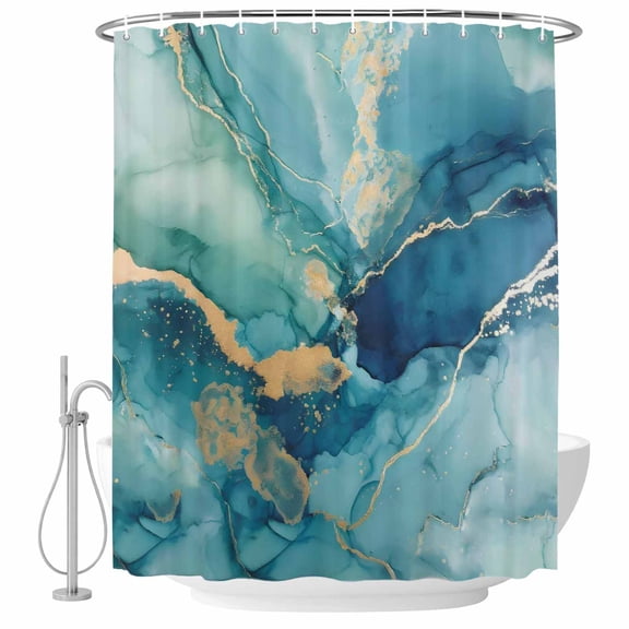 Turquoise Marble Shower Curtain, Waterproof Shower Curtains for Bathroom, Modern Abstract Art Ombre Blue Washable Fabric Bathtub Curtain Set Bath Decor with 12 Hooks Long 72"x84"