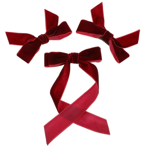 OUNONA 3Pcs Red Velvet Hair Clips Sweet Bow Barrettes for Stylish Looks