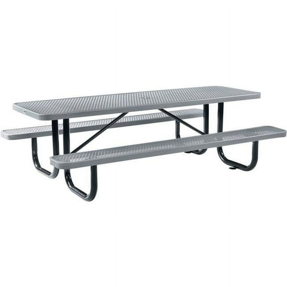 8 ft. Rectangular Outdoor Steel & Expanded Metal Picnic Table, Gray