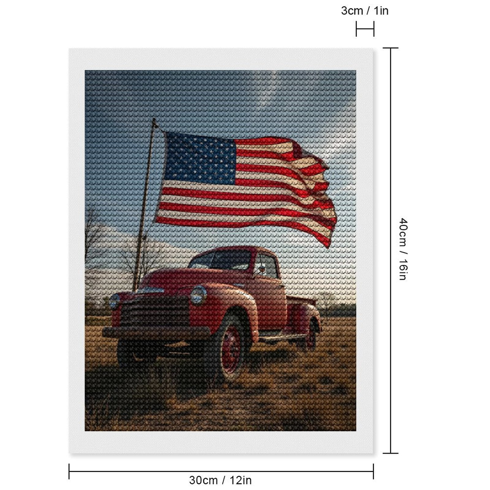 Diamond Art Kits for Adults - Vintage Red Truck American Flag 5d Diamond Painting for Adults, Diamond Art for Adults Beginners, Frameless Diamond Painting Kits for Adults for Home Wall Decor