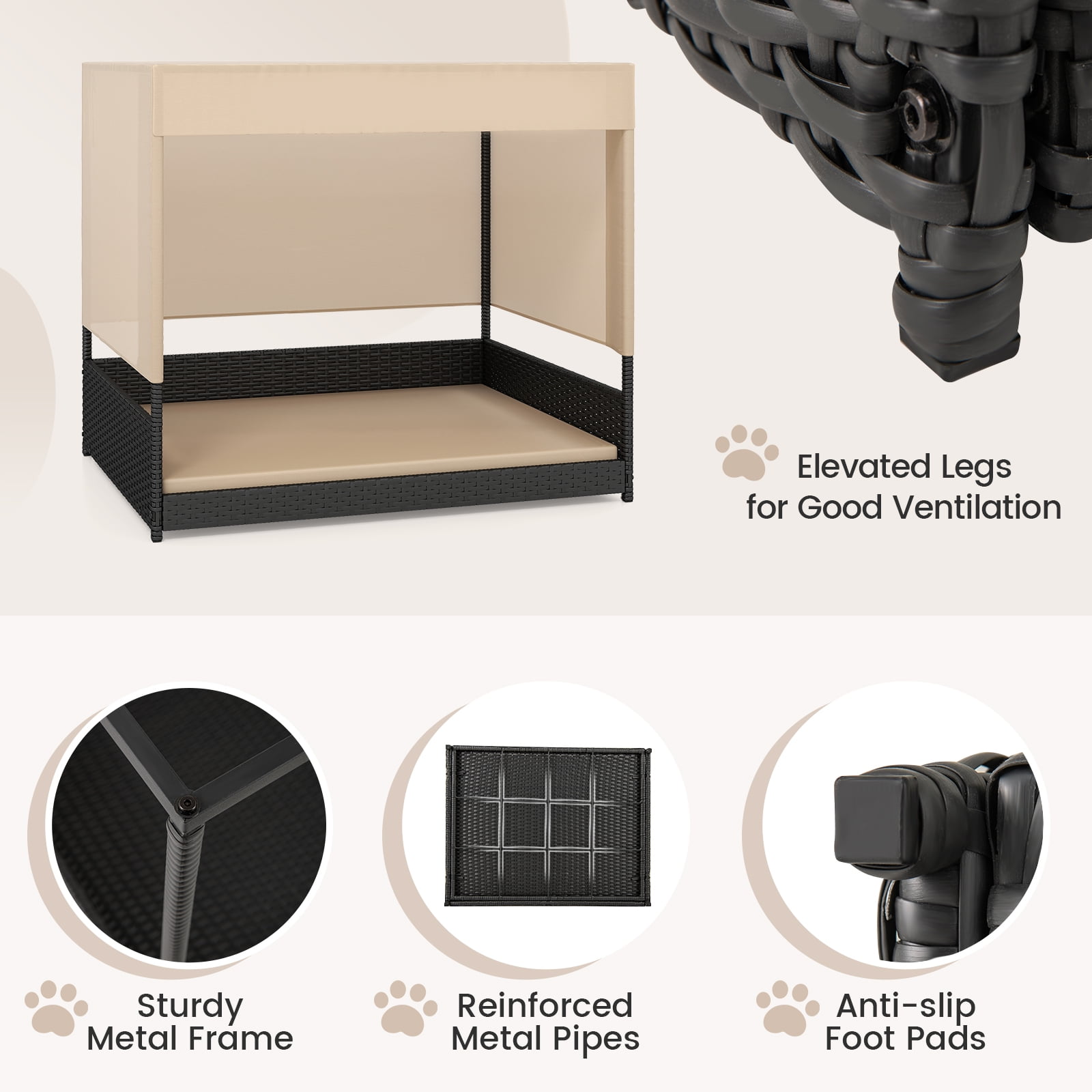 Gymax Outdoor Dog Shelter w/Cushioned Bed & Removable Sunproof Canopy Raised Legs