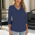 thumbnail image 3 of FAIWAD Womens 3/4 Sleeve Tops Trendy V Neck Solid Color Loose Comfy Tunic Tops Casual Dressy T-Shirts, 3 of 8