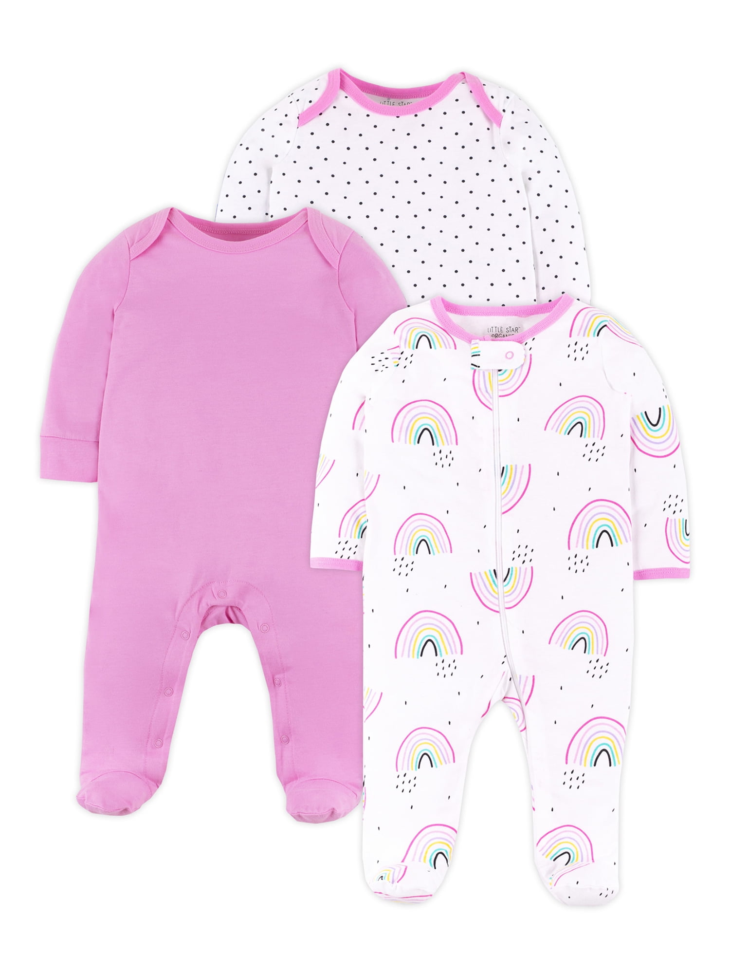 Little Star Organic Sleep 'N Play Pajamas, 3pk (Baby Girls) - Walmart.com