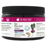 Organic Premium Raw Red Maca Capsules - Vegan - 750 mg - 200 ct