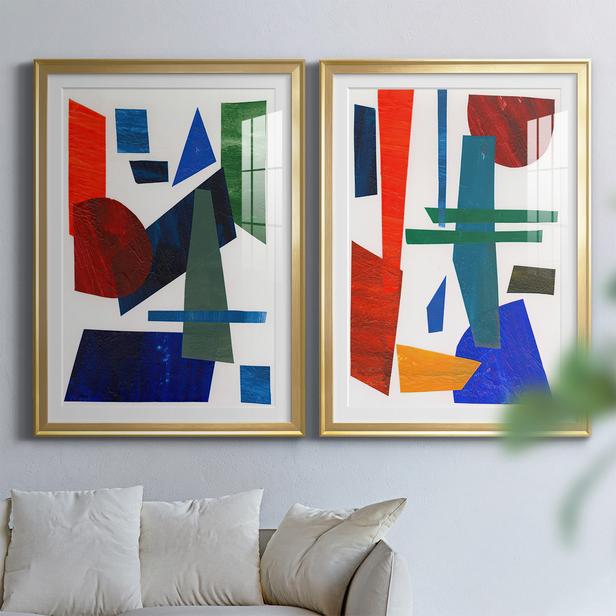 Wexford Home Colorful Shapes III Premium Framed Print, 18.5" x 24.5" - Ready to Hang, Gold (Set of 2)