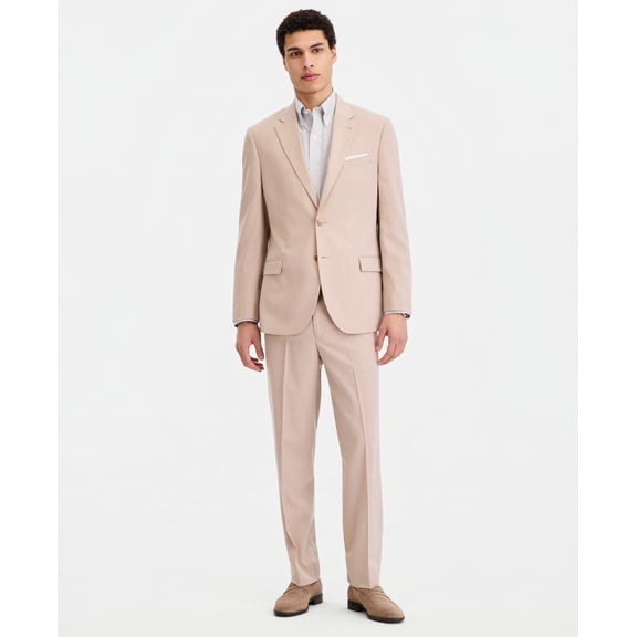 Nautica Mens Modern fit 2 Piece Suit 44 L Pants 38 / 34 Tan Solid