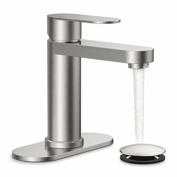 Brushed Nickel Single Handle 1 Hole Bathroom Vanity Faucet with Deck Plate