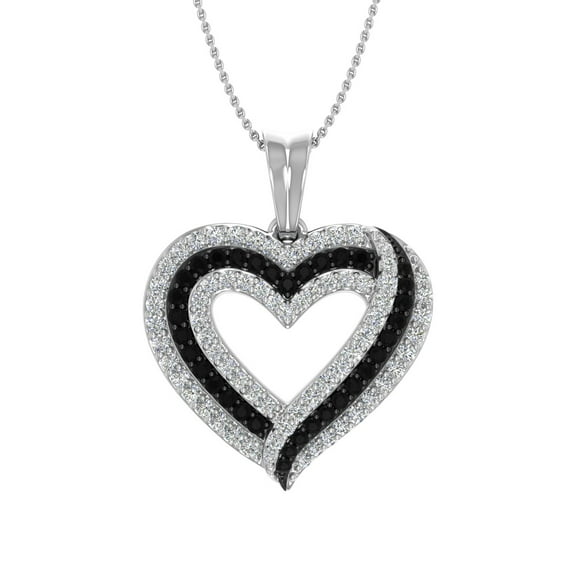 1/2 Carat Black & White Diamond Heart Pendant Necklace in 10K White Gold (Included Silver Chain)