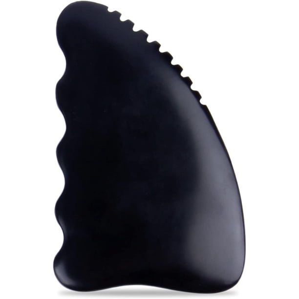 Herramientas de masaje corporal facial Gua Sha, piedra Gua Sha Bian, piedra Gua Sha estriada, herramienta de masaje Gua Sha suave, negro