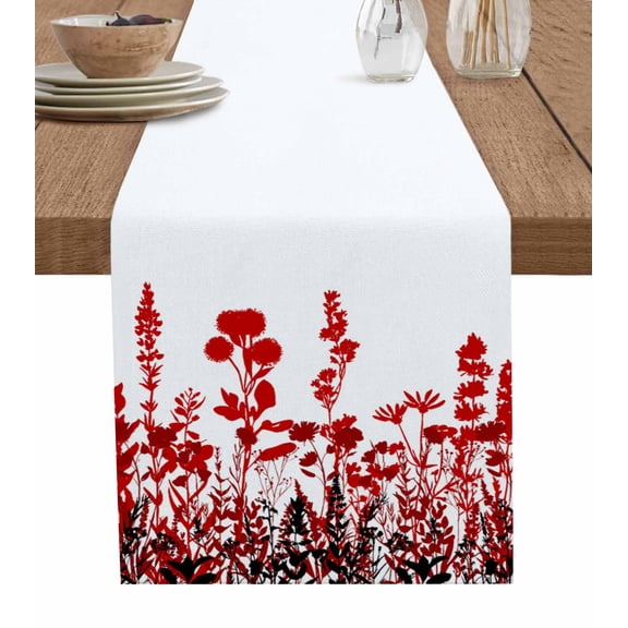 Hokiten Table Runners 120 Inches Long Dress Scarves, Red Flowers Farmhouse Coffee/Dining/Kitchen Table Runner for Living Room, Rustic Spring Wild Floral Herbs Plants 13x120 Inch