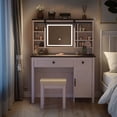thumbnail image 4 of Semiocthome Farmhouse Makeup Vanity Desk with Cushioned Stool and Charging Station for Bedroom,White, 4 of 9