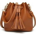 thumbnail image 1 of LHSHID Womens Mini Bucket Bag Leather Drawstring Handbag Tassel Shoulder Purse Retro Crossbody Wallet with Adjustable Straps, 1 of 7