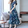 thumbnail image 2 of Bidobibo Womens Summer Maxi Dresses Casual Print High Waist Long Beach Dresses Round Neck Short Sleeve Holiday Sundress, 2 of 6