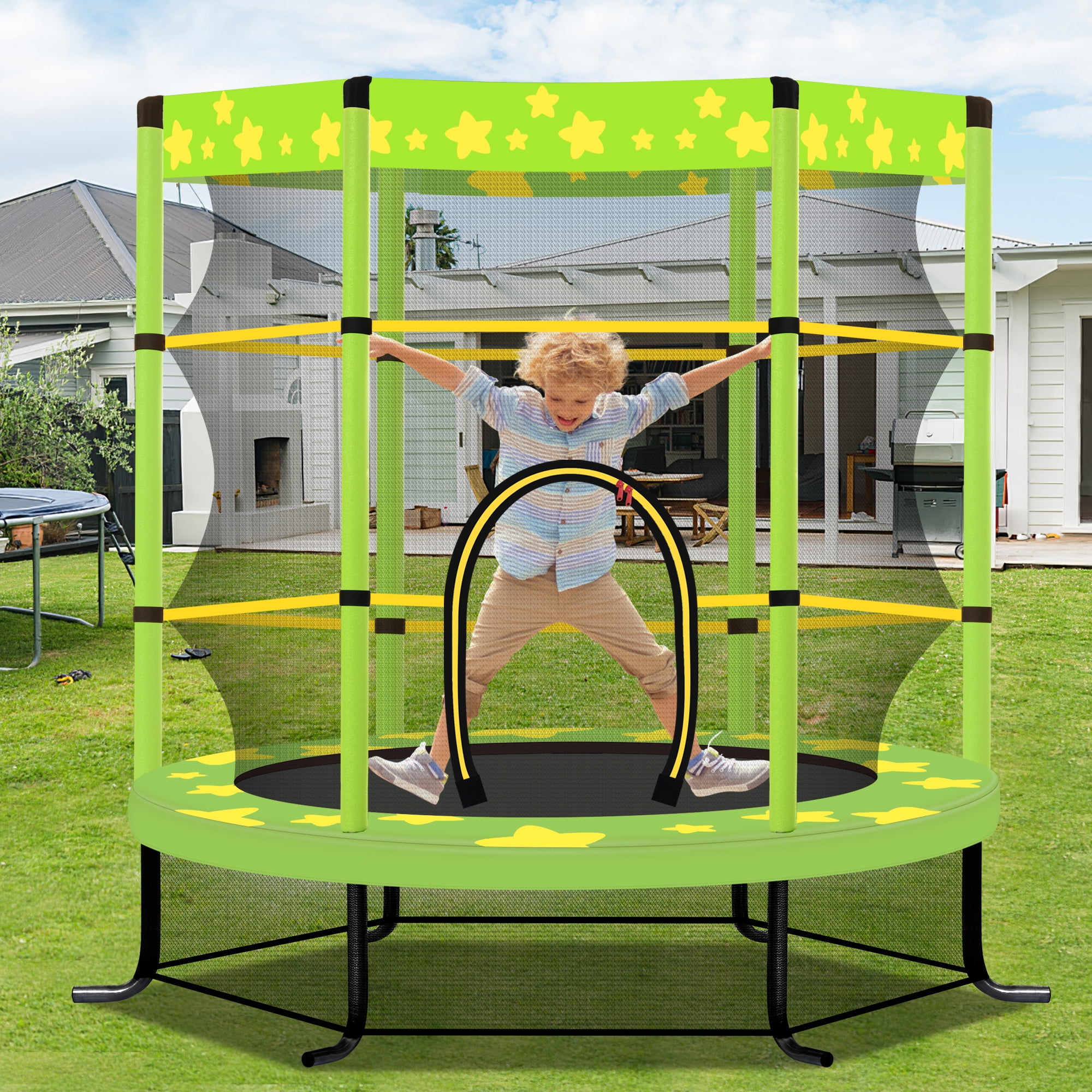 EUROCO 55 Inch Kids Trampoline with Safety Enclosure Net, 4.5FT Outdoor Indoor Trampoline for Kids