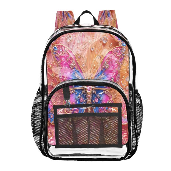 PVC Transparent Backpacks Clear Backpack for Travel and Outings Exquisite Butterfly Pattern