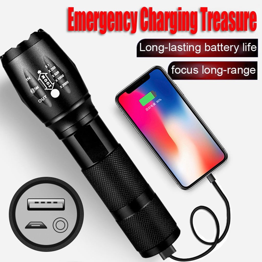 Zoomable Usb Rechargeable Ultra Bright Waterproof Led Torch Flashlight BLUS 