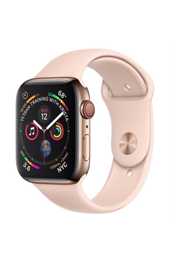 Pre-Owned Apple Watch Series 4 44mm GPS + Cellular Smart Watch, 12 Hour Battery Life, Gold Stainless Steel Case, Pink Sport Band