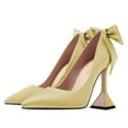 thumbnail image 2 of YDN Women Graceful Bowknot Pointed Closed Toe Slip on Pumps Pearls Special High Heels Party Prom Fashion Shoes Size 7 Yellow, 2 of 4