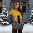 thumbnail image 3 of HELLHERO Cat Daisy Print Women Sweatshirt Trendy Long Sleeve Pullover Tops Warm Loose Crewneck Sweater with Pocket Size XXL, 3 of 7