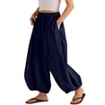 thumbnail image 5 of Holzkary Women's Balloon Pants Elastic High Waist Wide Leg Loose Pleated Harem Pants Summer, Casual Pants with Side Pockets for Spring Fall Summer Beach Vacation and Travel Dark Blue L, 5 of 6