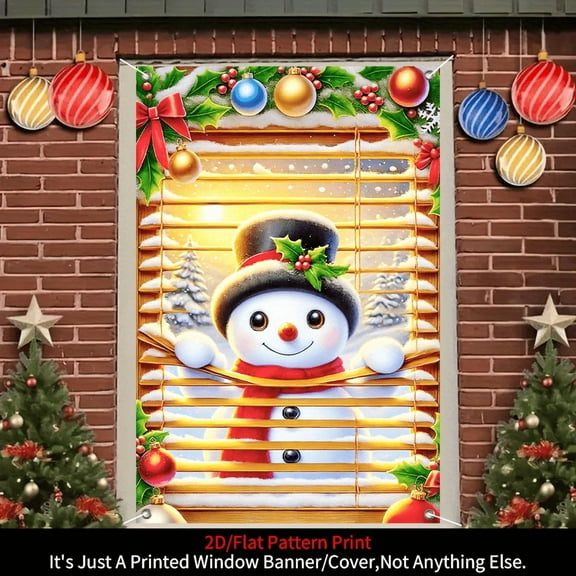 1 piece, 2D flat banner, Christmas snowman curtain decoration, winter festival door and window decoration banner, Christmas party supplies, home decoration supplies, suitable for indoor and outdoor p