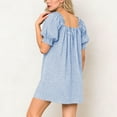 thumbnail image 4 of Women Gingham Mini Dress Puff Short Sleeve Bow Tie Square Neck Plaid Dress Summer Casual A-Line Babydoll Short Dress, 4 of 6