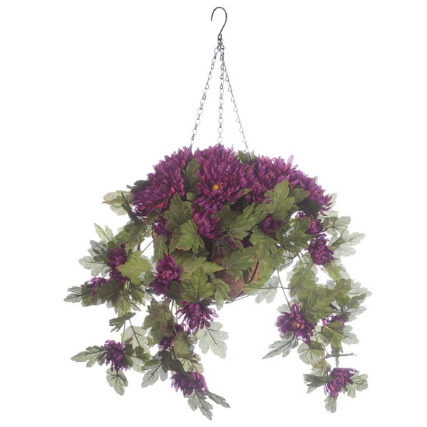 OakRidge Fully Assembled Artificial Mum Hanging Basket, Purple, 10