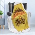 thumbnail image 4 of Saying Soft Flannel Fleece Blanket, Retro Poster with Wild and Free Words Motorbike Mountains Summer Graphic, Cozy Plush for Indoor and Outdoor Use, 70" x 90", Mustard Brown and Red, by Ambesonne, 4 of 5