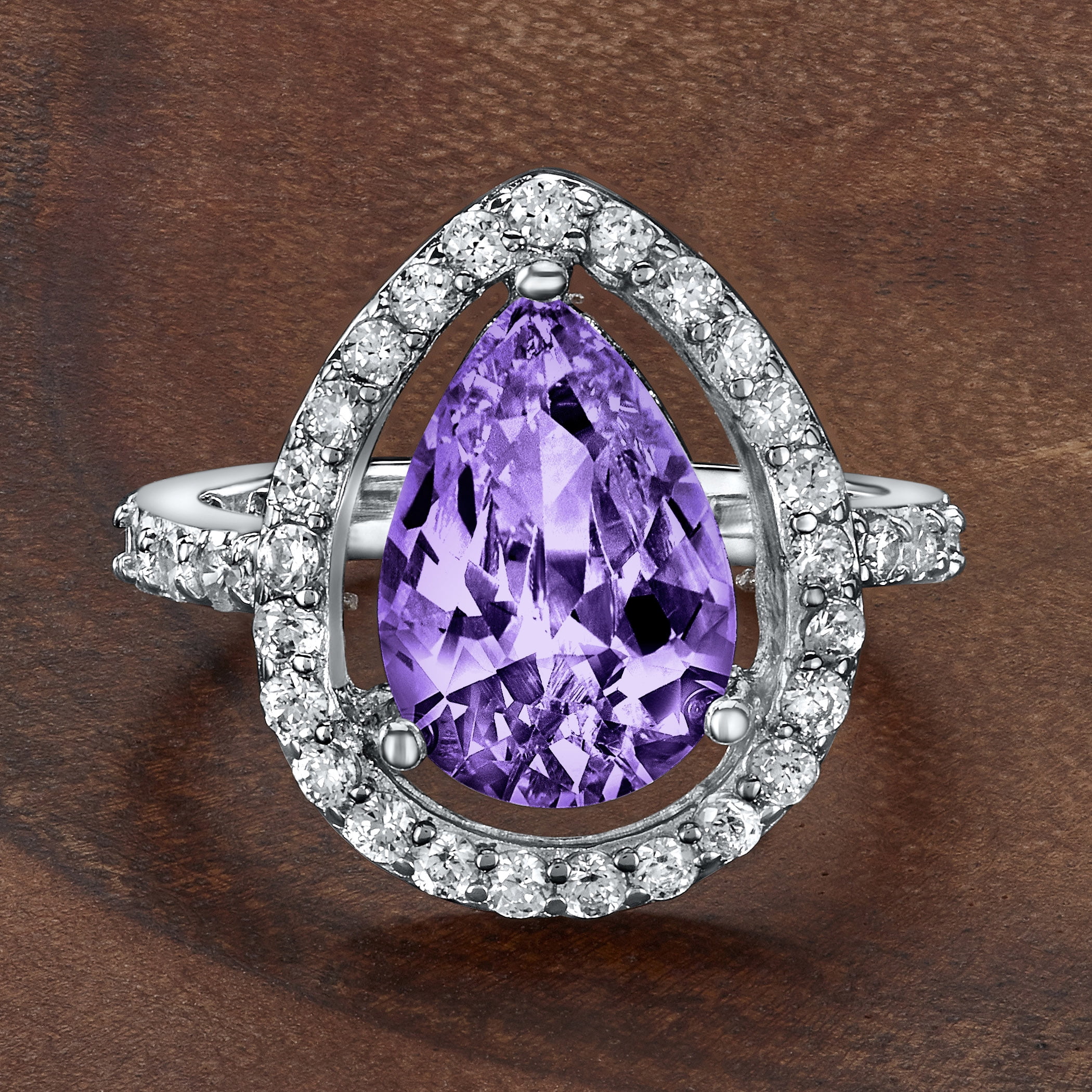 ELYA Jewelry Women's Pear-Cut Purple Cubic Zirconia Sterling Silver Ring