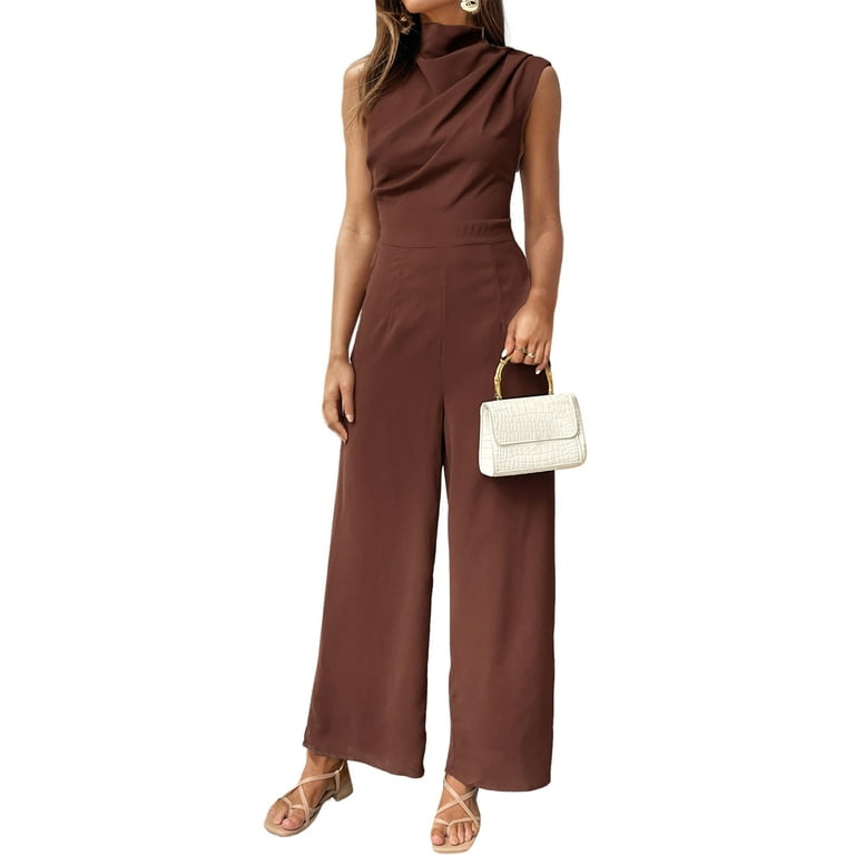 Hibeli Women Sleeveless Swing Collar Mid Waist Solid Color Jumpsuit, Women's, Size: XL, Brown Hibeli Women Sleeveless Swing Collar Mid Waist Solid Color Jumpsuit, Women's, Size: XL, Brown