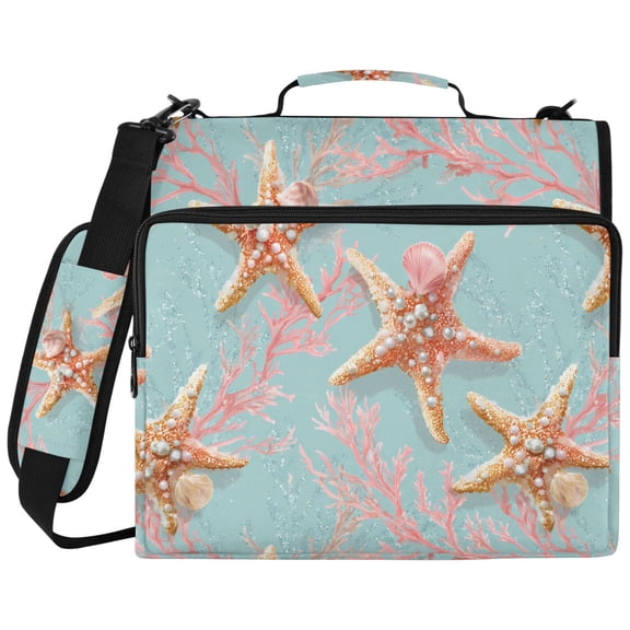 ALAZA Zipper Binder Coral Starfishes Pattern 2 inch 3 Ring 500 Sheet Capacity Trapper Keeper File Folder Organizer Bag