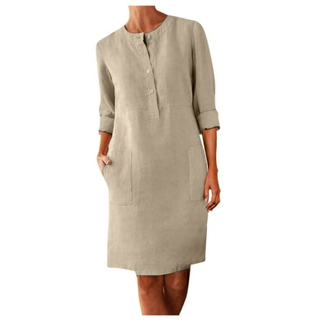 

Casual Dress Boho Loose Knee-Length Women s Round Dress With Buttons Linen Sexy Maternity Dresses for Women