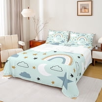 Manfei Kawaii Colorful Rainbow Twin Sheet Sets,Boho bohemian Theme Twin Fitted Sheet,Cartoon Stars Flat Sheet For Girls,Super Cozy Room Decor,3-Piece