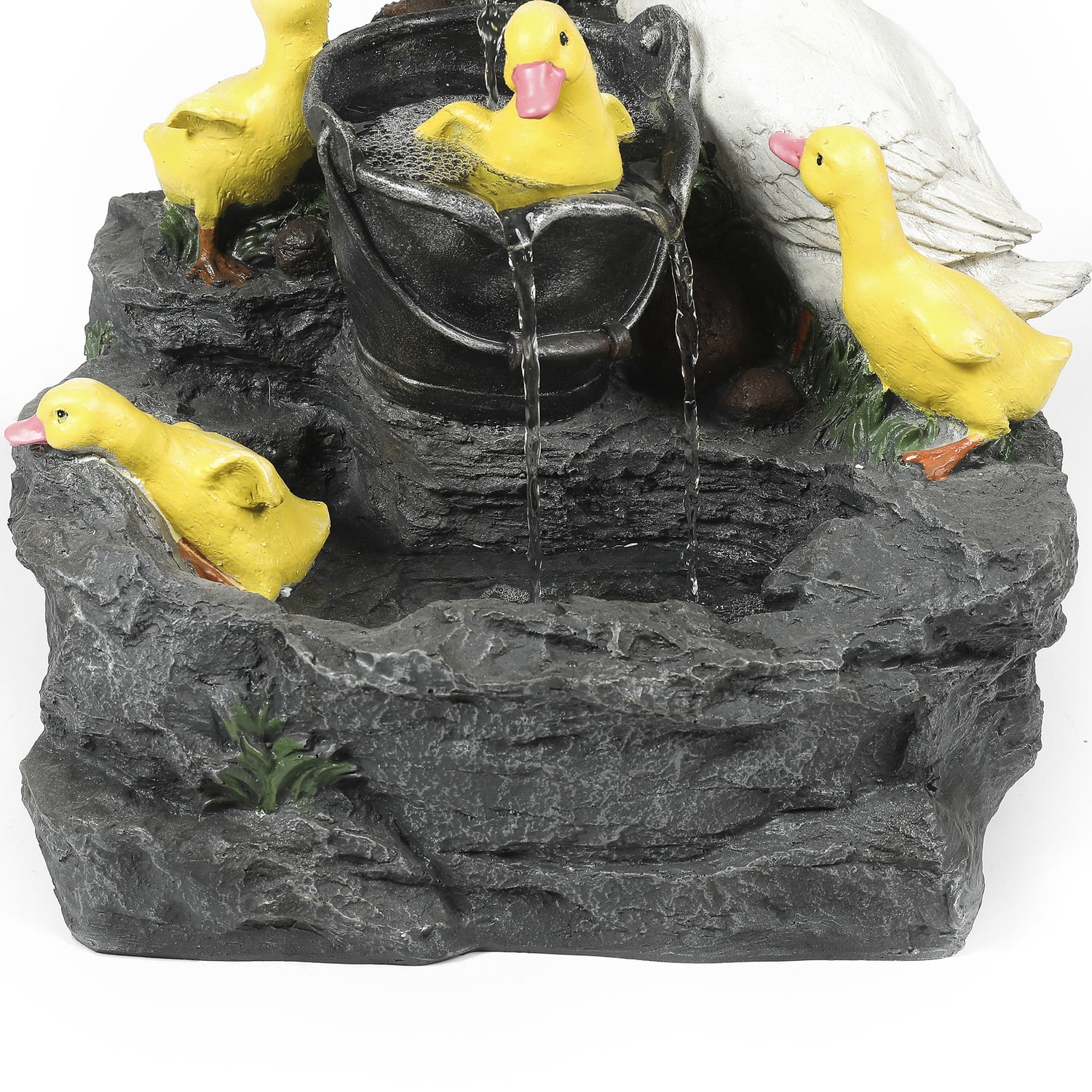 LuxenHome Outdoor Water Fountain, 23" Duck Family Waterfall Fountains Garden Water Feature Decor