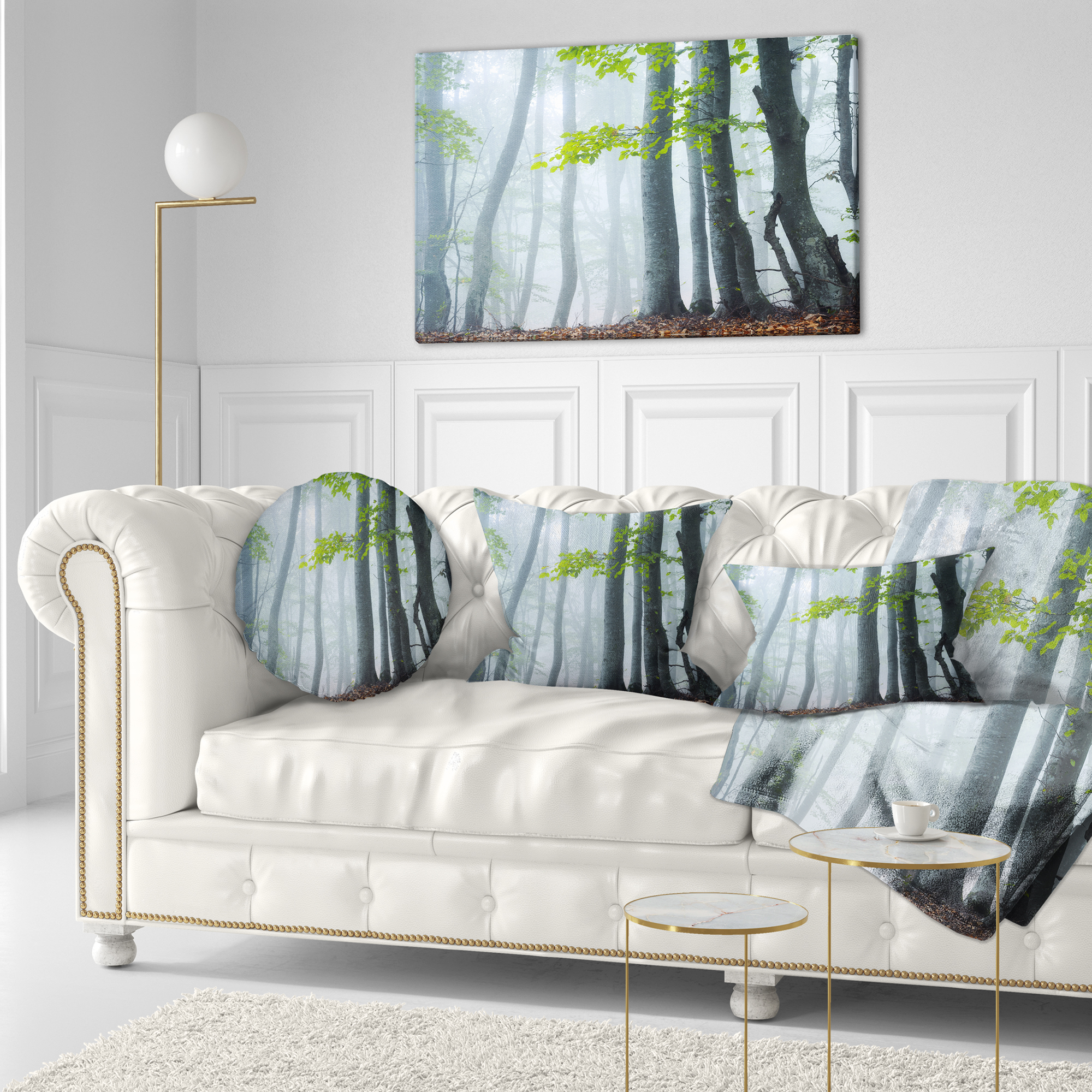 Designart Green Leaves in Old Forest - Landscape Photography Throw Pillow - 12x20