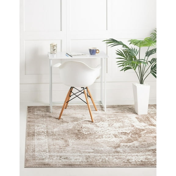 Rugs.com Monte Carlo Collection Rug – 5' Square Beige Medium Rug Perfect For Living Rooms, Kitchens, Entryways