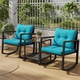 thumbnail image 4 of Topcobe Cushioned Patio Rattan Seating Rocking Chair Glass Table Set 3 Pieces with Steel Frame Furniture, Black, 4 of 8