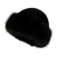 thumbnail image 2 of Eosunjian Women Winter Hat Thick Fuzzy Faux Fur Heat Retention Windproof Mongolia Style Hat Brimless Solid Color Outdoor Cycling Skiing Cap Black, 2 of 13
