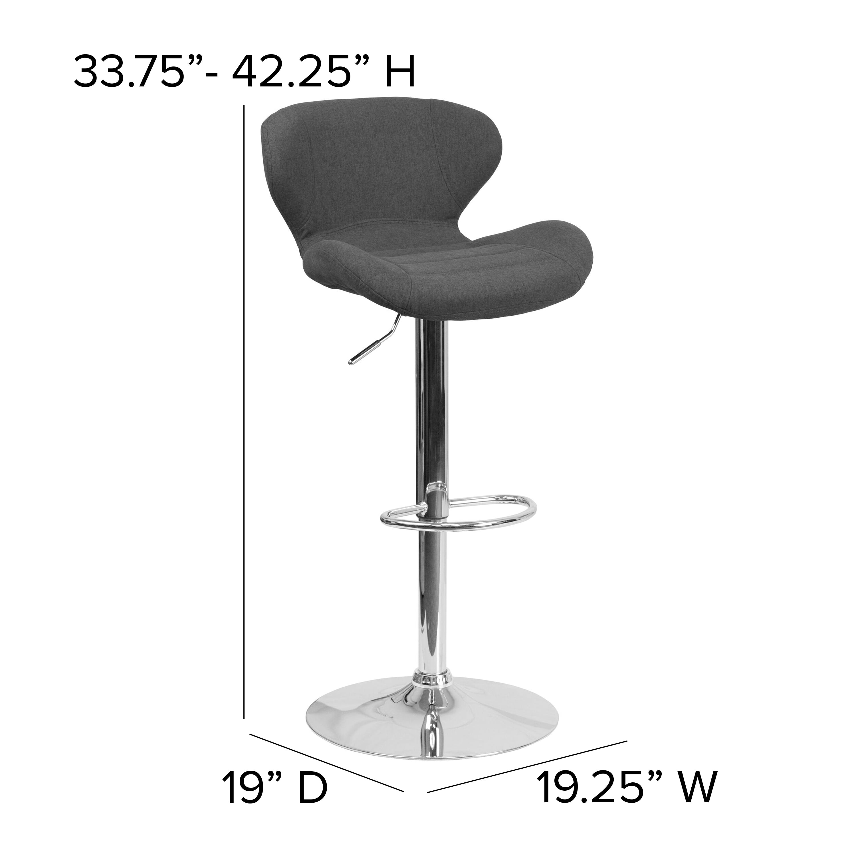 Flash Furniture 2 Pack Contemporary Charcoal Fabric Adjustable Height Barstool with Curved Back and Chrome Base