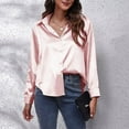 thumbnail image 6 of IROINNID Shirts for Women Long Sleeve Solid Satin Silk Soft Fall Shirt Button Fall Spring Blouse,Pink, 6 of 7