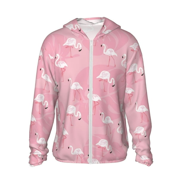 Fotbe Pink Flamingos and Flowers Chaqueta con Protección Solar UPF 50+ para Hombre y Mujer, Camisa con Capucha y Bolsillos-Medium