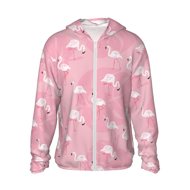 Fotbe Pink Flamingos and Flowers Chaqueta con Protección Solar UPF 50+ para Hombre y Mujer, Camisa con Capucha y Bolsillos-XX-Large