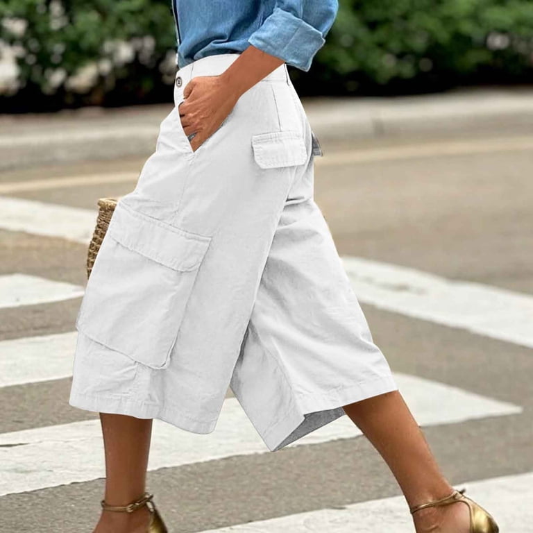 white capri dress pants Women's Cropped & and 2 flat pockets in the back Sleeveless Snatched Pant Set in