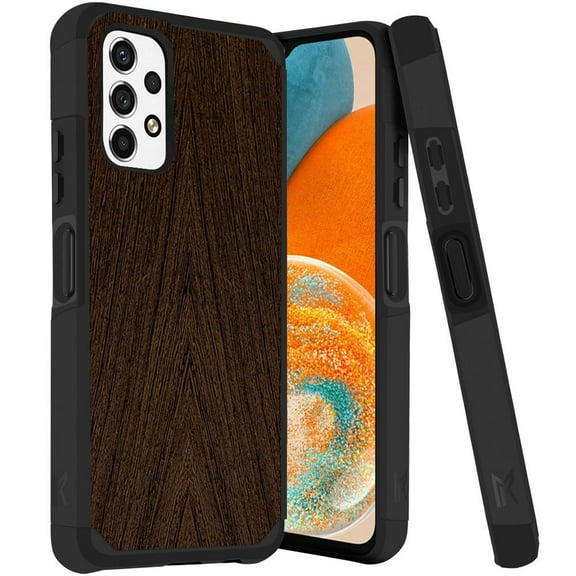 ANJ Rugged Dual Layered Shockproof Slim Hybrid Case Tempered Glass Cover Compatible with Samsung Galaxy A23 5G - Hard Wood Floor